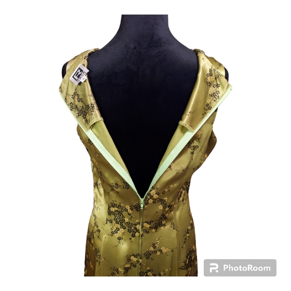 Vintage Rampage R Wear 90s Green Sleeveless Floral Satin Maxi Dress, Size 9 - Picture 6 of 10